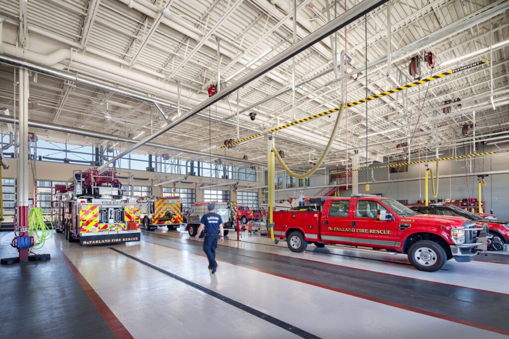 Apparatus Bay featuring the FD vehicles, clerestory windows, and doors closed