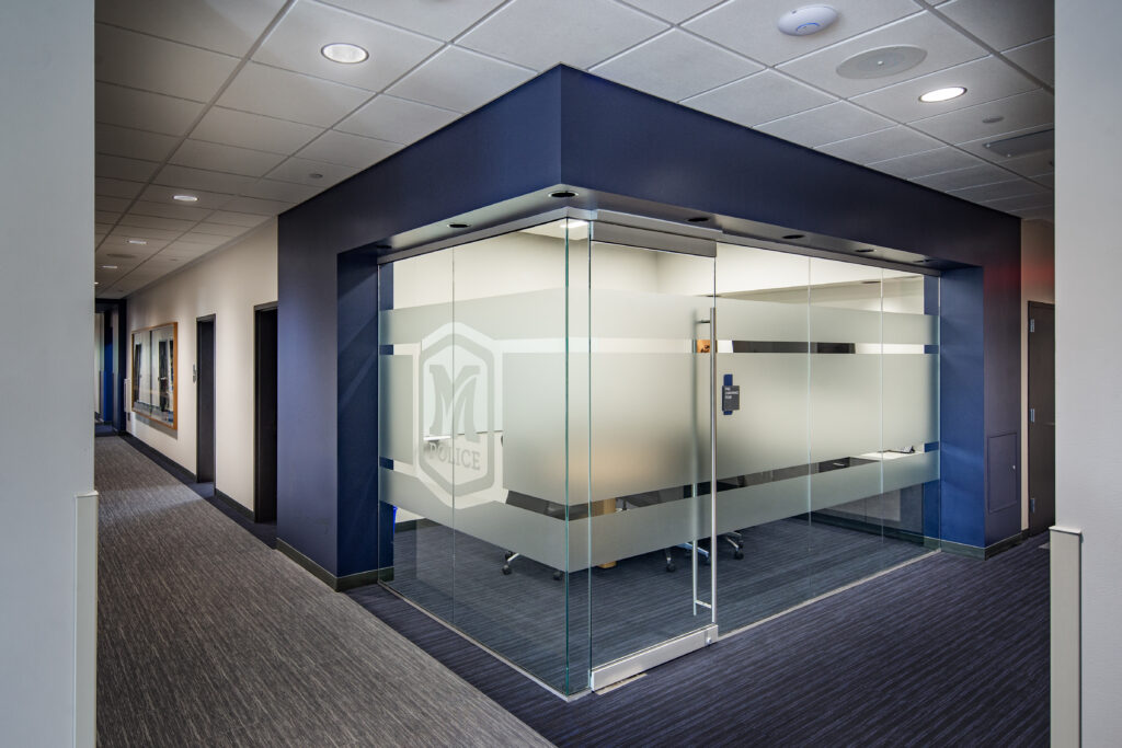 PD conference room with frosted glass for privacy